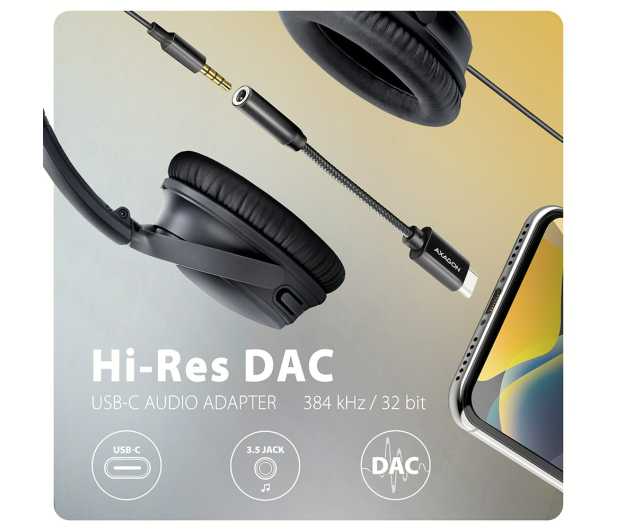 Axagon ADA-HC, USB-C - 3.5mm jack - Hi-Res DAC, 384kHz/32bit - 1353391 - zdjęcie 5